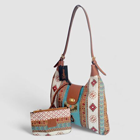 Lederax Kilim Motifli Hakiki Deri Detaylı Bohem Çanta LD491