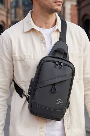 Lederax Şifreli Kilitli USB Çıkışlı Çapraz Göğüs ve Omuz Çantası Bodybag LD680