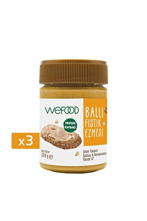 Wefood Şekersiz Ham Ballı Fıstık Ezmesi 300 gr (Fıstık Parçacıklı) 3'lü