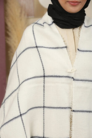 Çift Taraflı Çizgili Kışlık Omuz Şalı