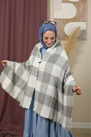 Çift Taraflı Çizgili Ekose Omuz Şalı