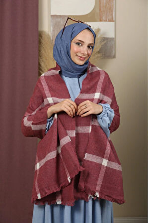 Çift Taraflı Çizgili Kışlık Omuz Şalı