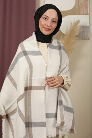 Çift Taraflı Çizgili Kışlık Omuz Şalı