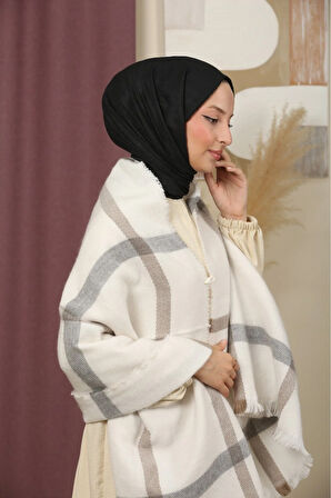 Çift Taraflı Çizgili Kışlık Omuz Şalı