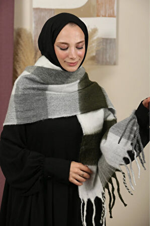 Çift Taraflı Ekose Kışlık Omuz Şalı