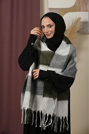 Çift Taraflı Ekose Kışlık Omuz Şalı