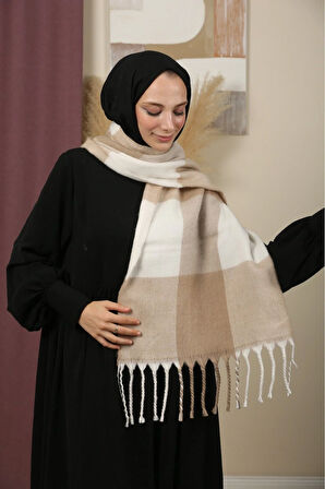 Çift Taraflı Ekose Kışlık Omuz Şalı