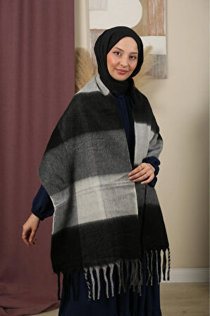 Çift Taraflı Ekose Kışlık Omuz Şalı