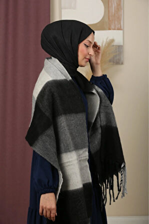 Çift Taraflı Ekose Kışlık Omuz Şalı