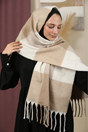 Çift Taraflı Ekose Kışlık Omuz Şalı