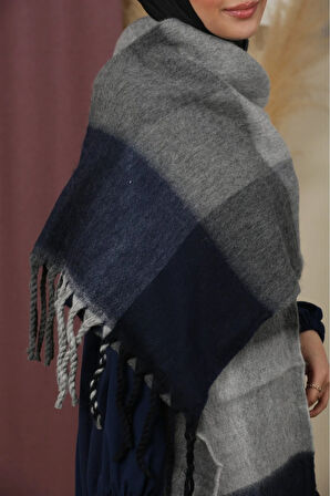 Çift Taraflı Ekose Kışlık Omuz Şalı