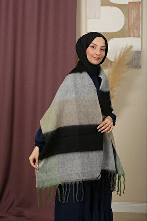 Çift Taraflı Ekose Kışlık Omuz Şalı