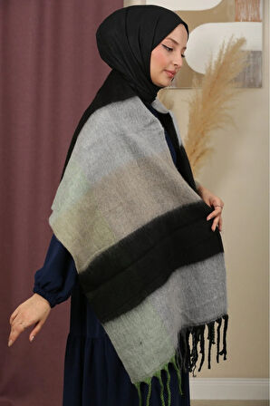 Çift Taraflı Ekose Kışlık Omuz Şalı