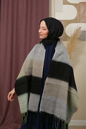 Çift Taraflı Ekose Kışlık Omuz Şalı