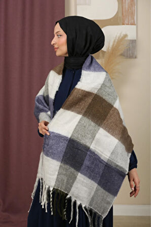 Çift Taraflı Ekose Kışlık Omuz Şalı