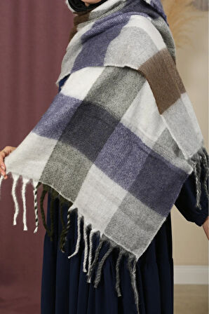 Çift Taraflı Ekose Kışlık Omuz Şalı