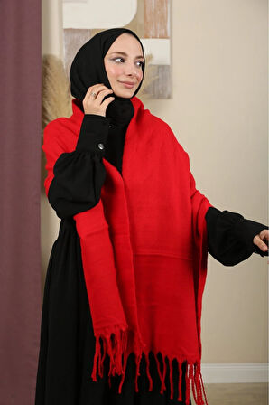 Çift Taraflı Düz Renk Kışlık Omuz Şalı