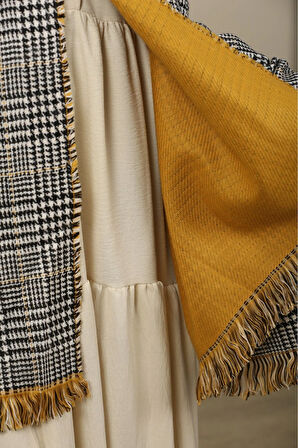 Çift Taraflı Ekose Kışlık Omuz Şalı