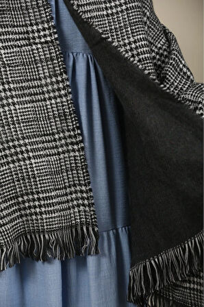 Çift Taraflı Ekose Kışlık Omuz Şalı
