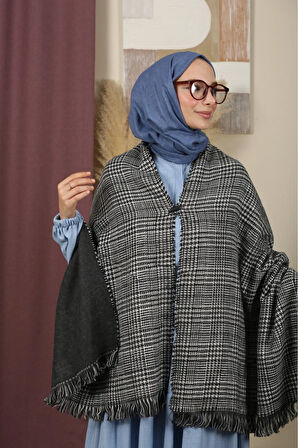Çift Taraflı Ekose Kışlık Omuz Şalı