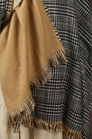 Çift Taraflı Ekose Kışlık Omuz Şalı