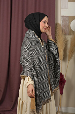 Çift Taraflı Ekose Kışlık Omuz Şalı