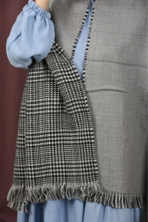 Çift Taraflı Ekose Kışlık Omuz Şalı