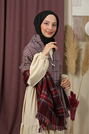 Çift Taraflı Ekose Kışlık Omuz Şalı