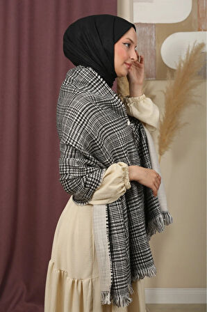 Çift Taraflı Ekose Kışlık Omuz Şalı