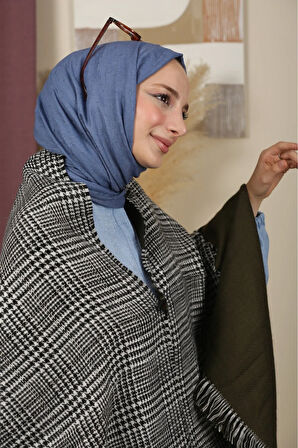 Çift Taraflı Ekose Kışlık Omuz Şalı