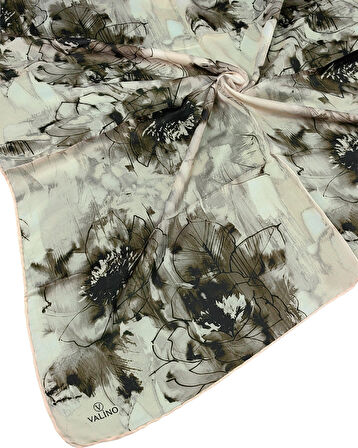 Valino Çiçek Desenli Şifon Eşarp – 90x90 cm