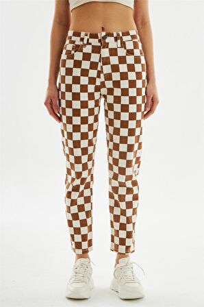Kadın Mom Fit Jean Pantolon  Kahverengi