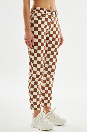 Kadın Mom Fit Jean Pantolon  Kahverengi