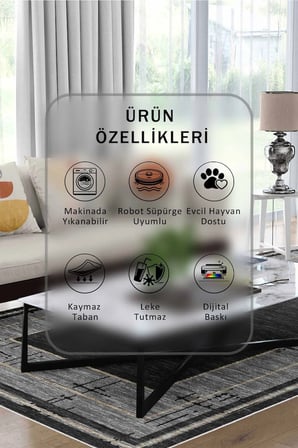 Yıkanabilir Kaymaz Taban Dijital Baskılı Halı ve Yolluk – Leke Tutmaz Salon & Mutfak Halısı