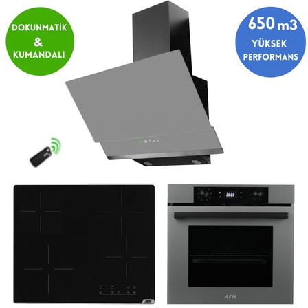 Alveus AFM Serisi E1 Dijital Elektrikli Siyah Vitro. Antrasit-Gri Ankastre Set Fırın+Ocak+Davlumbaz