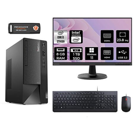 Lenovo ThinkCentre Neo 50T i3 12100 8GB 1TB SSD W11P 11SC001ATX MASAÜSTÜ PC & 23.8" MONİTÖR