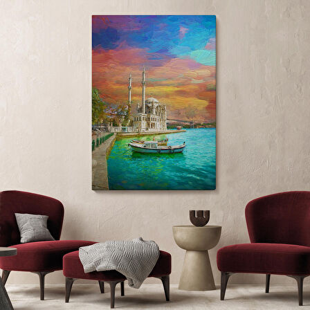 Ortaköy Cami Ve Boğaz Köprüsü Yağlıboya Görünüm Kanvas Duvar Tablosu-5946