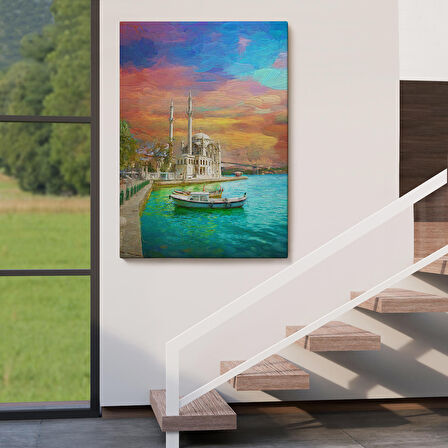 Ortaköy Cami Ve Boğaz Köprüsü Yağlıboya Görünüm Kanvas Duvar Tablosu-5946