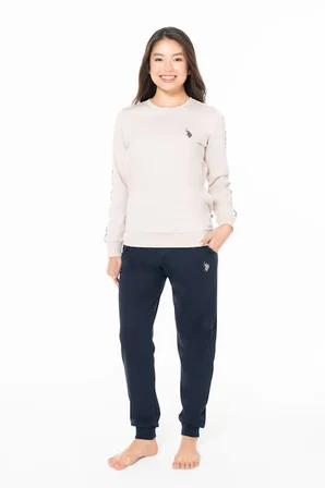 Kadın Bisiklet Yaka Uzun Kollu Pijama Takımı S26120 RAHAT KUMAŞ BANTLI PAÇA