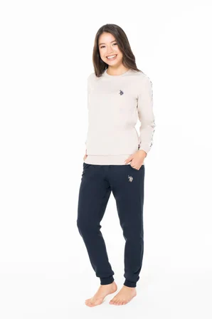 Kadın Bisiklet Yaka Uzun Kollu Pijama Takımı S26120 RAHAT KUMAŞ BANTLI PAÇA