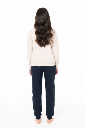 Kadın Bisiklet Yaka Uzun Kollu Pijama Takımı S26120 RAHAT KUMAŞ BANTLI PAÇA