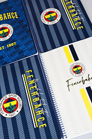 LİSANSLI FENERBAHÇE SPIRALLI 2 ADET KARELİ VE 2 ADET ÇİZGİLİ A4 KARTON KAPAK 72 YAPRAK DEFTER SETİ