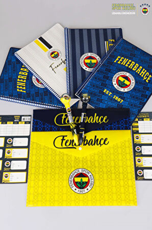 LİSANSLI FENERBAHÇE A4 SPIRALLI 2 ADET KARELİ,2 ADET ÇİZGİLİ DEFTER,TOP BAŞLIKLI UÇLU KALEM,16'LI OKUL ETİKETİ,2 ADET ÇITÇIT DOSYA SETİ