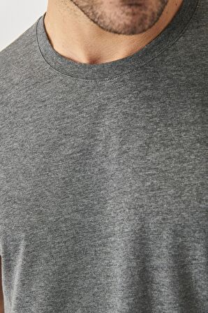 Erkek Siyah-gri Melanj-beyaz-antrasit-k.gri Slim Fit Bisiklet Yaka %100 Pamuk 5'li Tişört Paketi