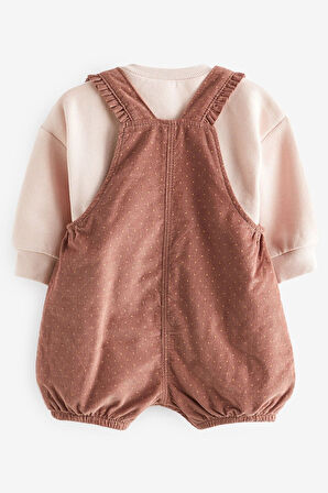 Next Baby Pamuklu Kahverengi Desenli Salopet Sweathsirt Çorap 3’lü Set