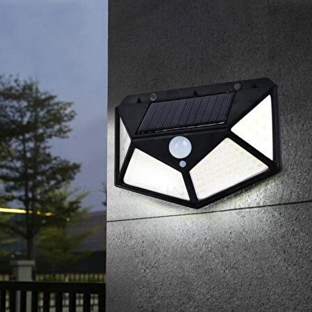 caselka® 100 Ledli 3 Farklı Aydınlatma Ayarlı Solar Güneş Enerjili Hareket Sensörlü Bahçe Duvar Lambası