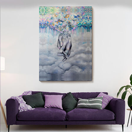 Sürrealist Kadın Ve Erkek Elleri Yağlıboya Görünüm Dekoratif Kanvas Duvar Tablosu-5951