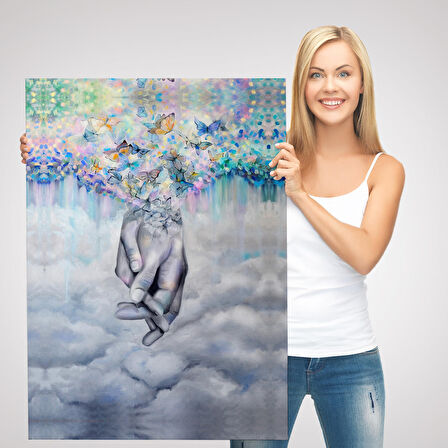 Sürrealist Kadın Ve Erkek Elleri Yağlıboya Görünüm Dekoratif Kanvas Duvar Tablosu-5951