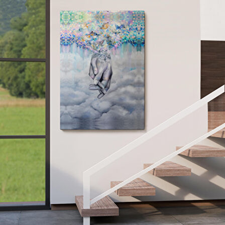 Sürrealist Kadın Ve Erkek Elleri Yağlıboya Görünüm Dekoratif Kanvas Duvar Tablosu-5951