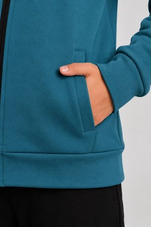 Kız Çocuk Kolu Cepli Şerit Baskılı Kapüşonlu Dalgıç Kumaş Eşofman Takımı ESF7031